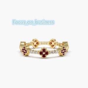 Clover Ring Full Eternity Garnet and Diamond in 14k Gold Stacking Stackable January Birth stone DirectFactory Supply
