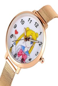 Sailor Moon Womens Bracelet Watch Fashion Rose Gold Mesh Band Quarz Ladies Uhr
