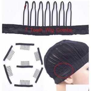 Hair Extension Clips 7 Theeth Stainless Steel Wig Combs For Caps Extensions Strong Black Lace Comb8076942 Drop Delivery Products Acces Otasj