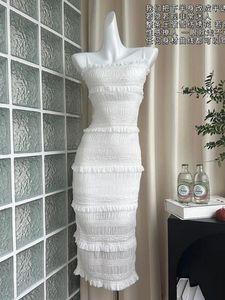 Casual Dresses Mori Girl White Spaghetti Strap Dress Design Elegant Slim Sheath Prom Gown Lace Sundress Split Hem 2000s Aesthetic Coquette