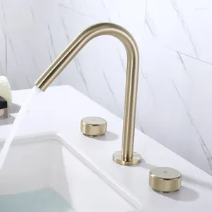 Bathroom Sink Faucets Minimalist Brass Double Handle Three Holes Basin Deck Mounted Faucet Gun Gray Cold Water Mixer Tap