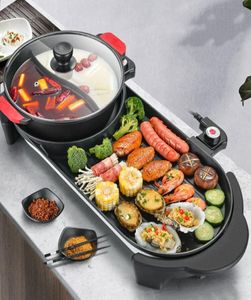 2200W 2 in 1 Electric Pot Oven Multi Cooker Barbecue Pan Smokeless Barbecue Griddle NonStick Shabu Pot pot Baking Plate3694490