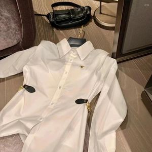 Women's Blouses 2024Spring/Summer Fashionable Metal Al Button Decoration Style Celebrity Slim Long Sleeved Shirt