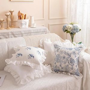 Poduszka romantyczne francuski styl wiejski marszczyki koronkowe poduszki bawełniane haftowane okładka słodka księżniczka domowa sofa do sypialni dekoracja