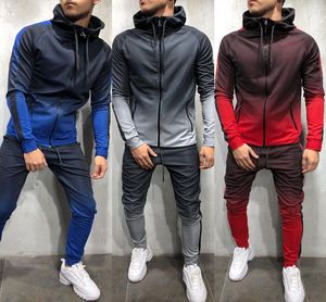 Мужские спортивные костюмы Градиент Zip Up Top Hoodie Top Bottoms Jogging Joggers Gym Sweats Slim Fit New Style1686563