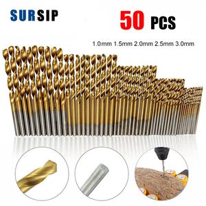 50PCS HSS Twist Zestaw wiertarki M35 TITANIUM Pokręcone wiertła drewna/metalowego otworu okrągły pistolet skręt