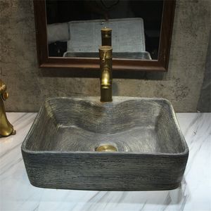 Retro keramiska badrum sjunker fyrkantig bänkskivbassäng tvättbassäng hushåll kreativ bassäng balkong en enda bassäng tvätt handbassäng