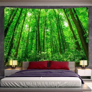 Tapestry Forest Print Tapelestries Hippie Tranquil Boho Wall Hanging Home Decor Bedroom Room Stor storlek Bakgrund R0411