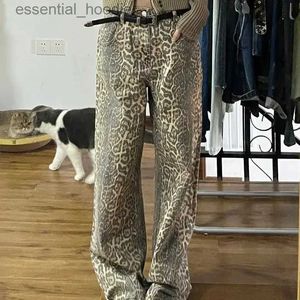 Women's Jeans 2024 New Leopard Pattern Denim Mens and Womens Casual Pants American Street Retro Loose Casual Pants C240411
