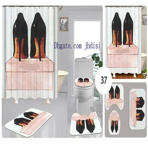 Kvinnor Highheeled Shoes Print Curtain Vintage Sexig Girl Shower Room Dekorera gardin Designs Floor Nonslip Mat 4 Pieces Sets1098121