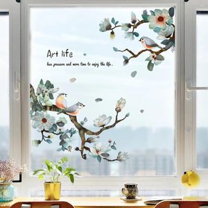 Adesivos de janela estilo chinês árvore de flores decorativa vinly filmes diy tint story sala de estar quarto decalques banheiro decalques art
