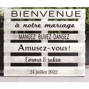 Adesivos de paletes de casamento personalizado francês Bienvenue Wedding Venue Decorações de nomes personalizados Data Decalques de vinil decoração de festa