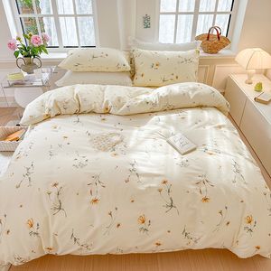 Set di coperture per piumini da letto, cotone 100%, morbido spazzolato, traspirante con cerniera, 2 pinze, stile floreale semplice fresco, 3 pezzi