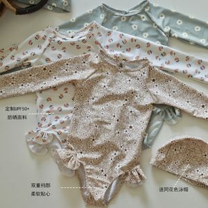 Sommarflickor badkläder söt långärmad solskyddsmedel blommor i ett stycke baddräkter barns baddräkt baby badkläder bikinis jumpsuits