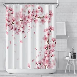 Pink Floral Shower Curtain Liner Asian Japanese Style Flower Cherry Blossoms Duschgardin Vattentät 3D Print Bath Curtain 240407