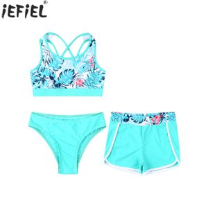 Infantil meninas 3 peças tankini tankini conjunto de natação tampos de colheita com boyshort Bottoms briefswearwear ardilguard maiô