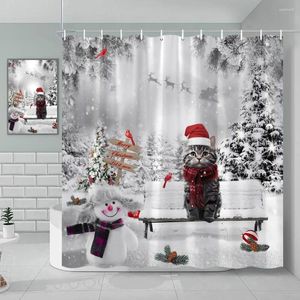 Shower Curtains Christmas Curtain Santa Claus Snowman Winter Farm Animals Tree Merry Holiday Bathroom Decor