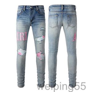 Mann Jeans Designer bestickte Buchstaben lila Jeans Marke Skinny Slim Fit Luxusloch Ripped Biker Hosen Skinny Pant Designer Stack Herren Damen Trend Hosen4dqm