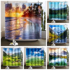 Shower Curtains Spring Natural Scenery Mountain Water Forest Ocean Landscape Polyester Bath Curtain Bathroom Decor With Hooks