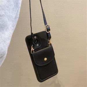 Lanyard Strap Chain Leather Card Holder Wallet Soft Phone Case For iPhone 14 13 12 11 15 Pro Max 7 8 Plus X XR XS Silicone Cover