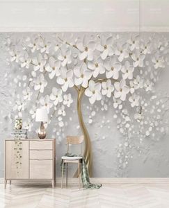 Elegant White flower Wallpaper Luxury jewelry 3D Custom Wall Mural Wall Painting for Wedding Room TV Background Ceiling Bedroom li8436626