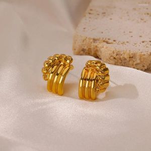 أقراط مسمار الفولاذ المقاوم للصدأ للنساء 2024 في جائزة ذهبية اللون الهندسية C شكل الأذن ثقب المجوهرات الفاخرة المجوهرات