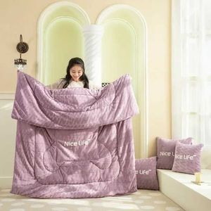 Blankets New Milk Fiber Embossed Fabric Towel Embroidery Series Pillow Blanket Two-in-One Multi-Purpose Blanket Cushion