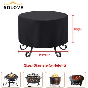 Waterproof Patio Fire Pit Cover Black UV Protector Grill BBQ Shelter Outdoor Garden Yard Round BBQ Cover Canopy Furniture Covers