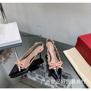 Pointed Stud Pumps High Shoes Vvalen Lady Heel Sandals Fashion Evening Shoe Rock Stud Bow Slingback Pump New Hollow Women Riveted Back UXAG