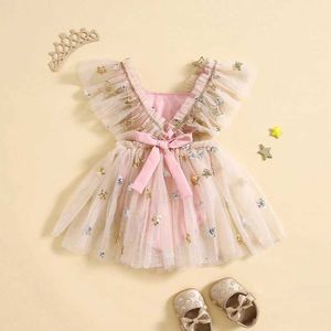 Mädchenkleider Neugeborene Baby Mädchen Sommer Strampler Kleid 0-24 Monate Kleidung ärmellose Mesh Paillistar Tulle Patchwork Jumpsuit Baby Kostüm