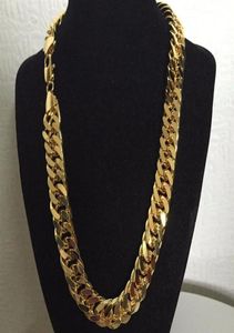 Tunga herrhalsbandskedja 18K gult guldfylld solid dubbel trottoarkedja smycken 60 cm lång 10mm bred219e3158234