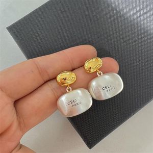 Stud 2024 Spring Summer Celi Brand Luxury Designer Earrings 18k Gold New French Elegant Spliced Metal Letter Drop Earring For Women Korean Ear Studs Jewelry Gift