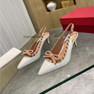 Bow Bow Vvalen Evening Vbuckle Thin Sandals Rock Heel Shoes Pointed Slingback Stud High Lady Pump Womens New Willow Nail Lace Up Shoes J46J