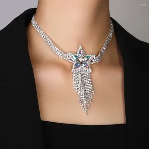 Kedjor Stonefans Fashion Star Shape AB Crystal Necklace Choker för kvinnor Shiny Multi Layer Rhinestone Chain Tassel Collar Gift