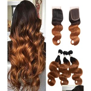 폐쇄 된 인간의 모발 wefts Ombre 브라질 버진 바디 웨이브 다발 레이스 1 B30 3 44 확장 1826703 드롭 배달 제품 확장 OTOJ5