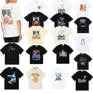 남성 디자이너 티셔츠 Rhude 셔츠 여성 남성 MENS T 셔츠 디자이너 Tshirt 프린트 스트리트 옥외 패션 셔츠 짧은 소매 여름 여름 평상복 느슨한 셔츠 통기 가능