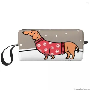 Bolsas de cosméticos viajam de natal dachshund na bolsa de higiene pessoal fofa de cachorro organizador de maquiagem de cachorro