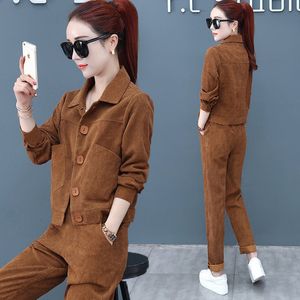 2022 Sydkorea Populära Autumn New Corduroy Elegant Women's Pants Set Warm Casual Jacket Coat Pants Two-Piece Set Sports Suit