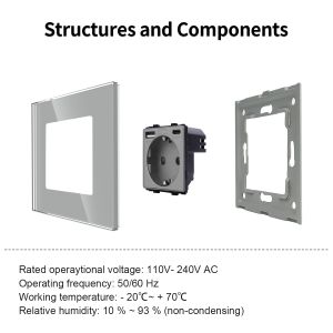 Interruptor de luz de parede padrão da UE painel do painel de vidro de cristal com soquete de parede com interfaces de rede de TV USB tipo C Cat6