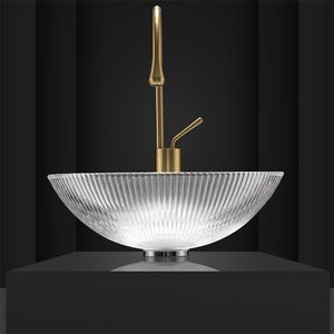 40cm Round Crystal Tempered Glass Bathroom Washbasin Hotel Luxury Washroom Countertop Sink Toilet Vessel Sink With Faucet Sets