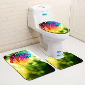 Banyo Paspasları Thregost Avrupa Çiçek Baskı Duş Slip Mat Tuvalet Halı 3 Parça Set Su Emici Halılar Bellek Köpük Halı