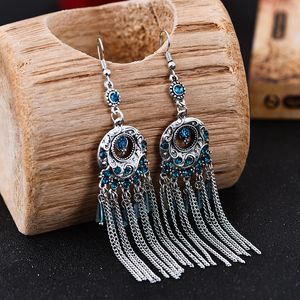 Retro Silver Color Jhumka Earrings Boho Gypsy Grenn Beads Tassel Indian Drop Earrings Women Orecchini Jewelry