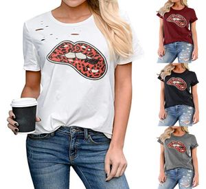 Kvinnor tshirt designer hål läppar tryck bomull t shirt sommar kortärmad besättning nackblus skjortor kvinnor toppar tees tshirts s2xl 3464435