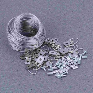 30.5M Rubberized Wire Rope and 20sets Photo Frame Hanging Hooks Kit Picture Hangers Frame Hangers Set