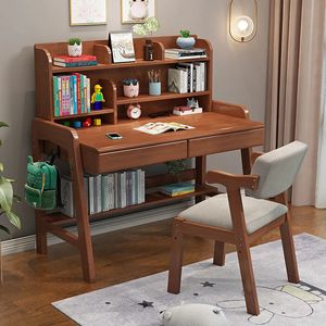 Kids Study Desk und Stuhl Set Holzschreiben Computer -Office -Tisch für Schülerverstellbare Tischstuhl Lagerschränke