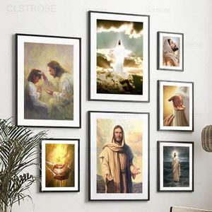 Jesus Portrait Canvas Prints Christian Holy Light Leader väggmålning nordisk abstrakt religiös konst affisch hem dekor sovrum