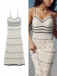 Trafza Womens Beach Style Crochet Wool Slim Halter Dress Long Fashion الأزياء الشبكية الأنيقة أكمام سباغيتي