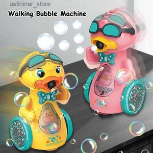 Sand Play Water Fun Bubble Toy Automatic Bubble Machine Cute Duck with Music Light Learn Crawling Toy Kids Outdoor Bubble Blower Maker Children Gift L47