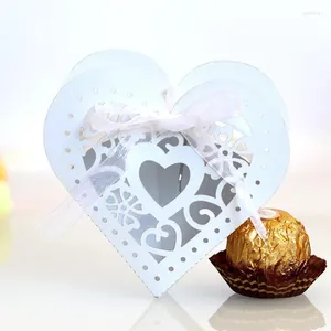 Gift Wrap 50Pcs Laser Hollow Love Heart Flower Candy Box Chocolate Wedding Favor Packaging With Ribbon Birthday