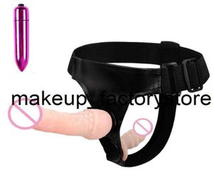 Massage Doppel -Dildo -Riemen auf Penis sexy Shop Bullet Vibrator Sexy Spielzeug für Erwachsene Frau Lesbenpaar Strapon Anal Plug1319438